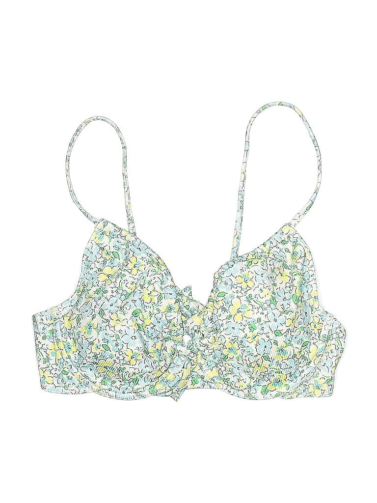 Pre-owned Unbranded Swimsuit Top Green Floral Pattern Swimwear