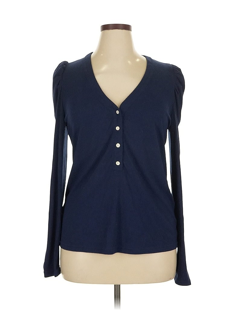 Pre-owned Crown & Ivy Long Sleeve Henley Shirt In Blue