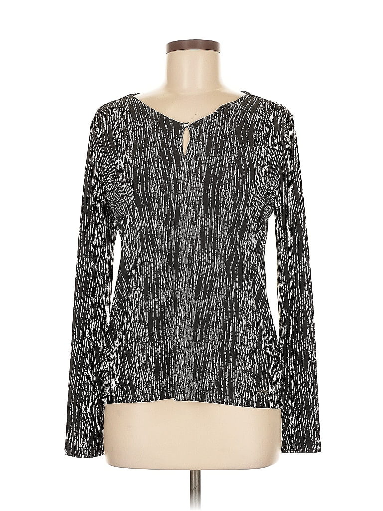 Click to view more detailed imagery on our partner's website Pre-owned Tahari Long Sleeve Top Black Keyhole Neckline Tops