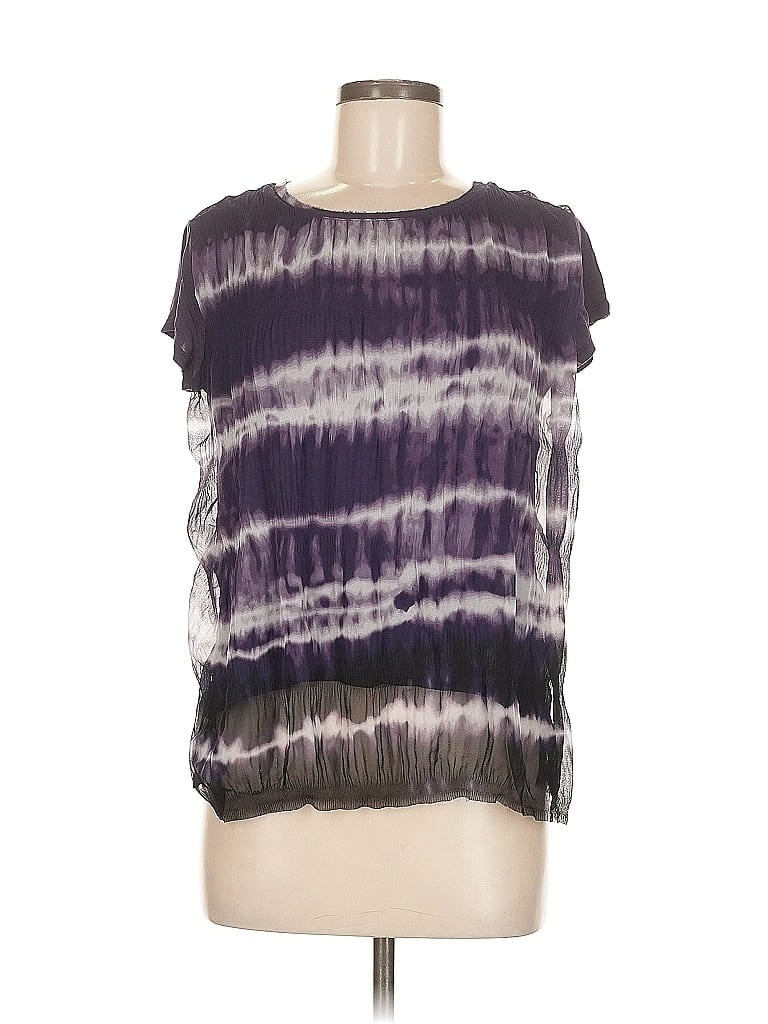 Click to view more detailed imagery on our partner's website Pre-owned Simply Vera Vera Wang Short Sleeve Top Purple Tie-dye Pattern Boatneck Tops