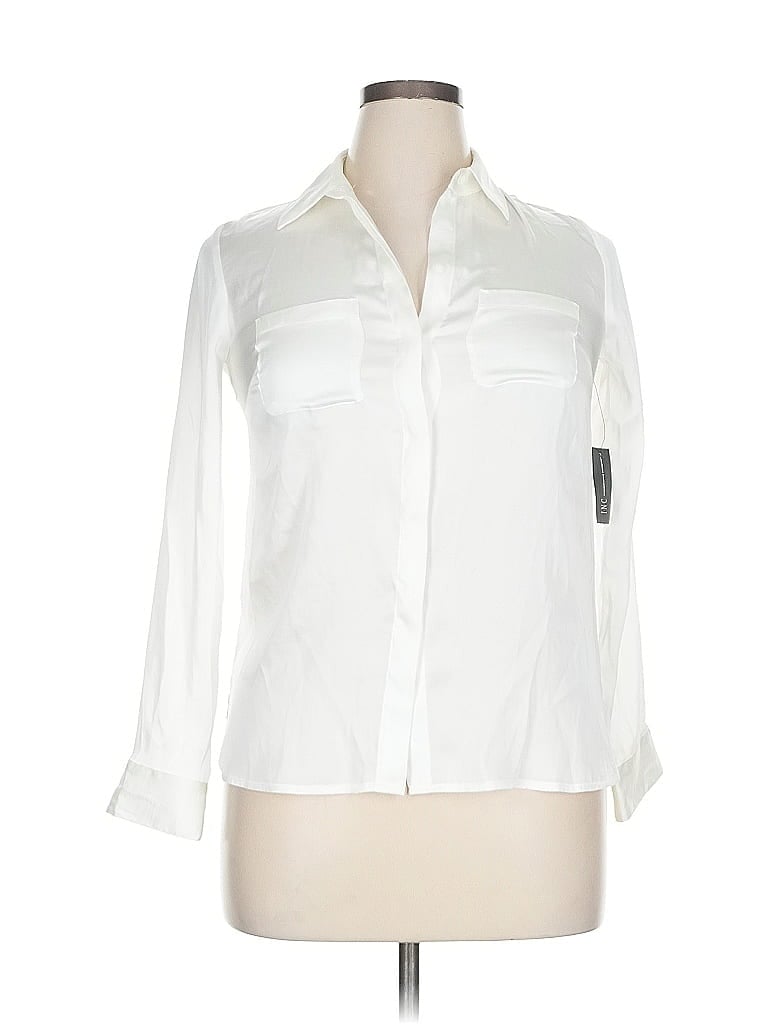 Pre-owned Inc International Concepts 3/4 Sleeve Blouse In White