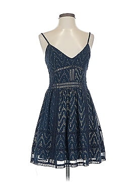 knee length dresses for ladies High Neck Lace Dress-Blue