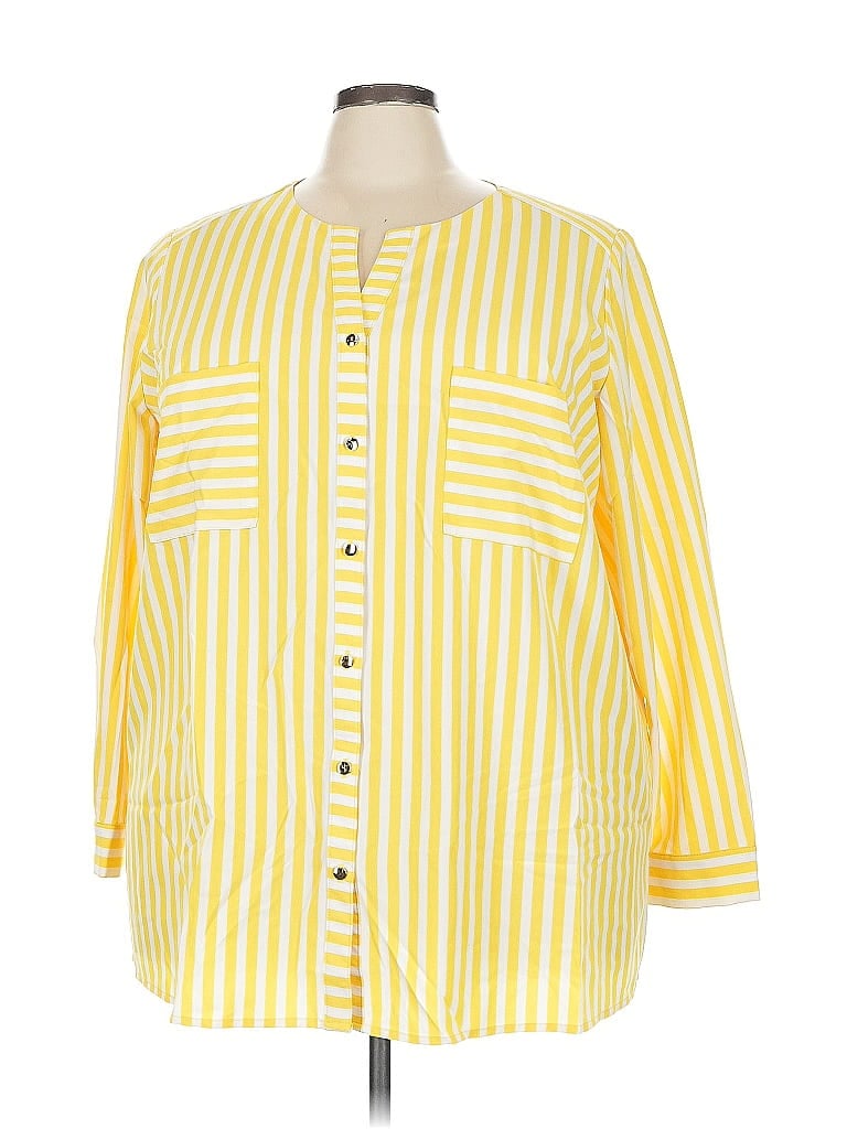 Pre-owned Dennis By Dennis Basso 3/4 Sleeve Blouse In Yellow