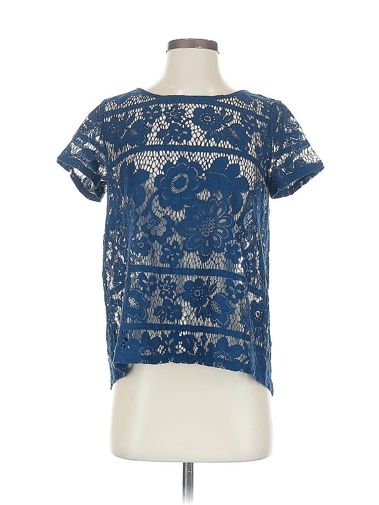 Pre-owned Ann Taylor Loft Short Sleeve Blouse In Blue