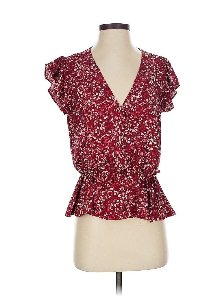 Click to view more detailed imagery on our partner's website Pre-owned Melrose And Market Short Sleeve Blouse In Burgundy