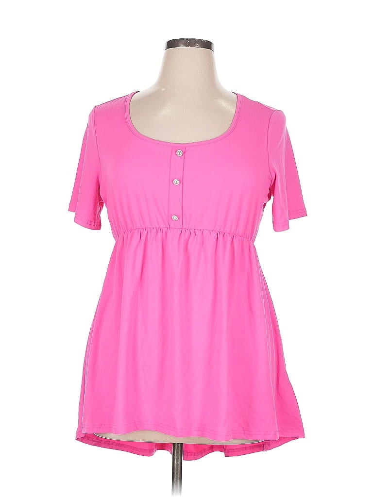 Pre-owned Shein Curve Short Sleeve Henley Shirt In Pink