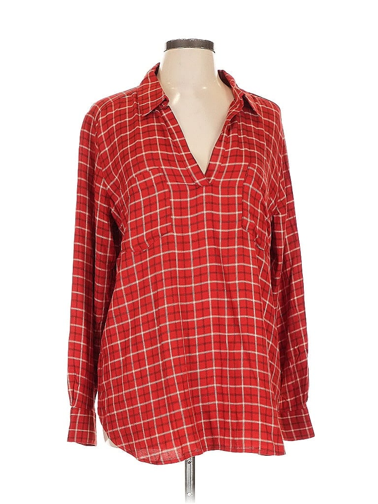 Pre-owned Ann Taylor Loft Outlet Long Sleeve Blouse In Red