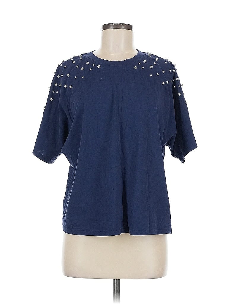 Pre-owned Inc International Concepts Short Sleeve Blouse In Blue