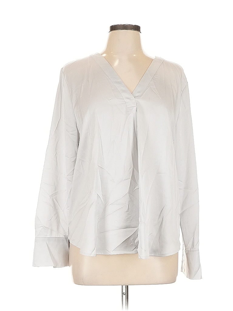 Pre-owned Ann Taylor Long Sleeve Blouse In Silver