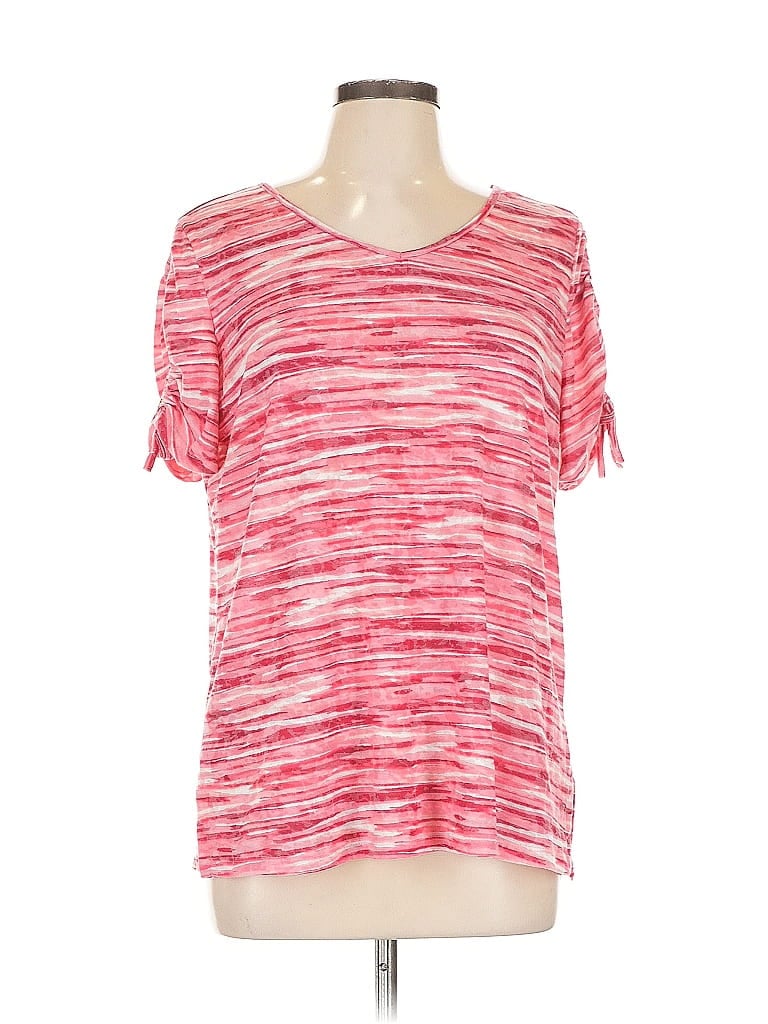 Pre-owned Emily Daniels Short Sleeve Top Pink Cold Shoulder Neckline Tops