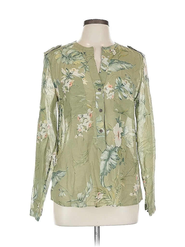 Pre-owned Massimo Dutti Long Sleeve Blouse In Green
