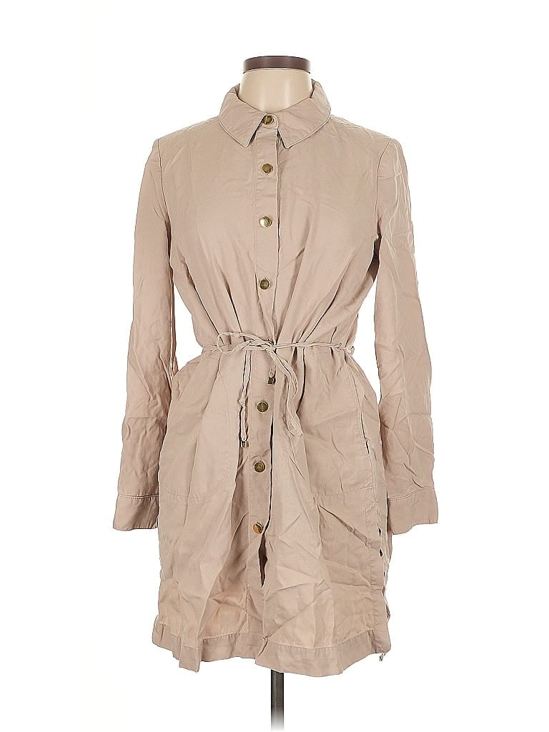 Pre-owned Calvin Klein 3/4 Sleeve Top Tan Tie Neck Tops In Brown