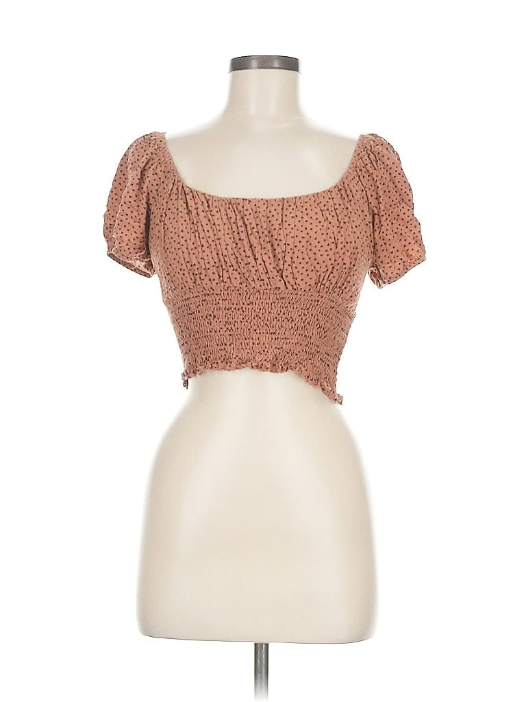 Pre-owned La Hearts Short Sleeve Top Brown Sweetheart Neckline Tops