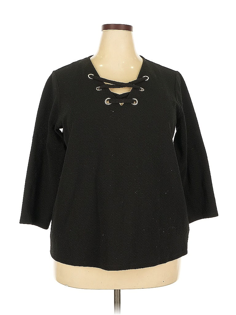 Pre-owned Michael Michael Kors 3/4 Sleeve Top Black Keyhole Neckline Tops