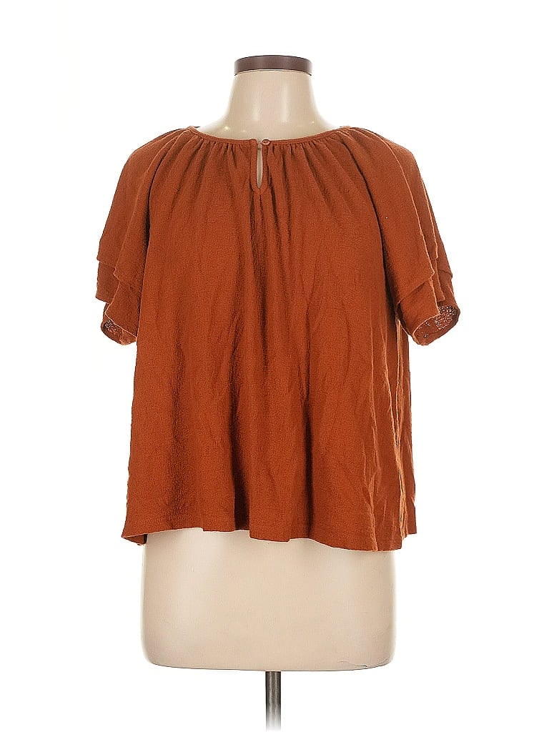 Pre-owned A.n.a. A New Approach Short Sleeve Blouse In Brown