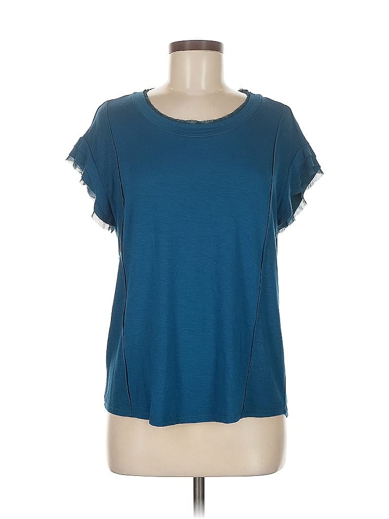 Pre-owned Left Coast By Dolan Short Sleeve Top Teal Scoop Neck Tops In Blue