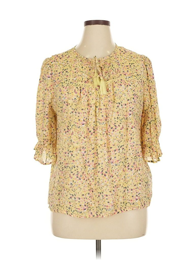Pre-owned Zac & Rachel 3/4 Sleeve Blouse In Yellow