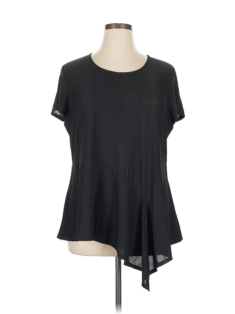 Pre-owned H By Halston Short Sleeve Blouse In Black