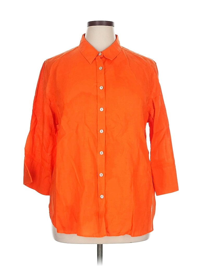 Pre-owned Chico's 3/4 Sleeve Button Down Shirt In Orange