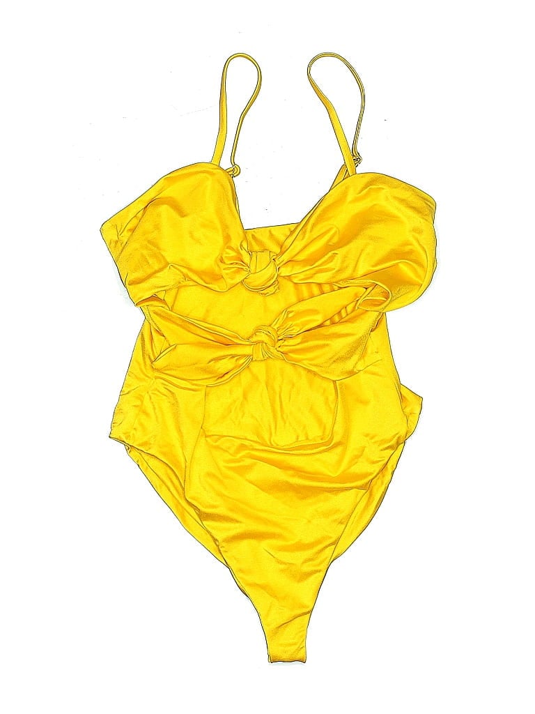 Pre-owned Hot Miami Styles Swimsuit Top Yellow Solid Pattern Swimwear