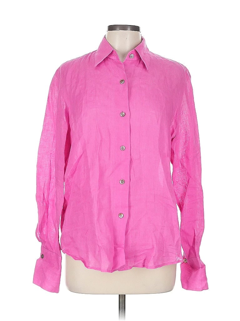 Pre-owned Linda Allard Ellen Tracy Long Sleeve Button Down Shirt In Pink
