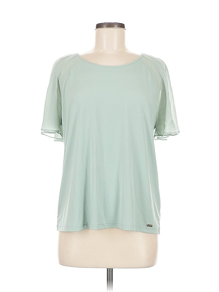 Pre-owned Calvin Klein Short Sleeve Top Green Cold Shoulder Neckline Tops