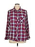 Dex 100% Rayon Plaid Burgundy Long Sleeve Button-Down Shirt Size 1X - photo 1