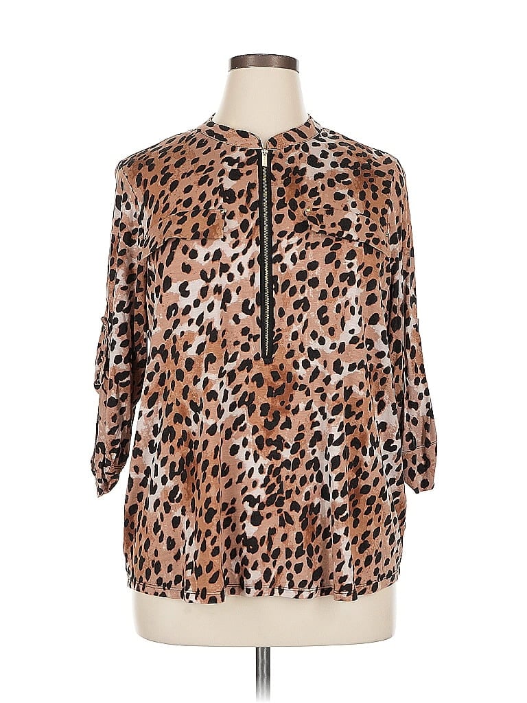 Pre-owned Calvin Klein 3/4 Sleeve Blouse In Brown