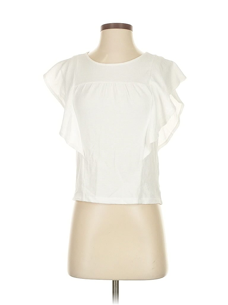 Pre-owned Banana Republic Factory Store Short Sleeve Top White Ruffles Neckline Tops