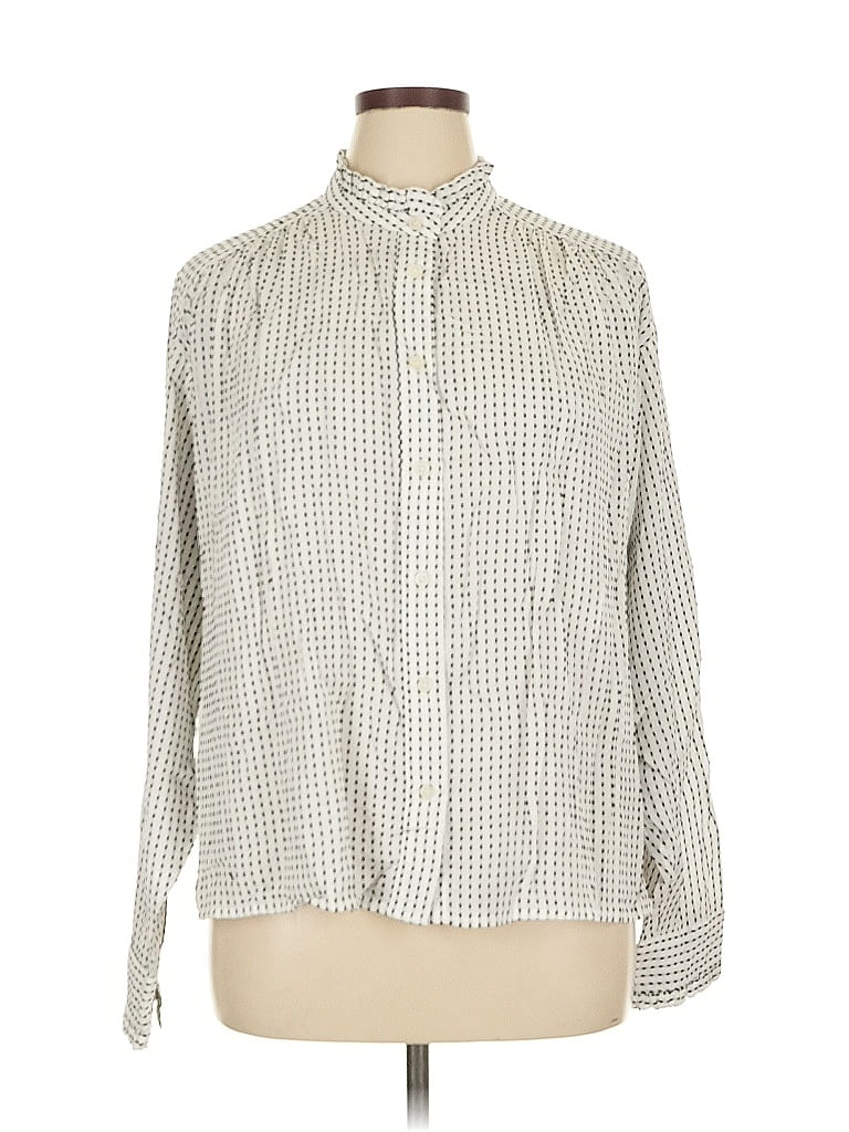 Pre-owned Ann Taylor Loft Long Sleeve Button Down Shirt In Silver