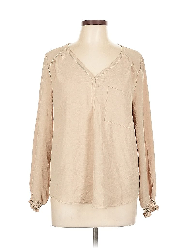Pre-owned Como Blu Long Sleeve Blouse In Brown