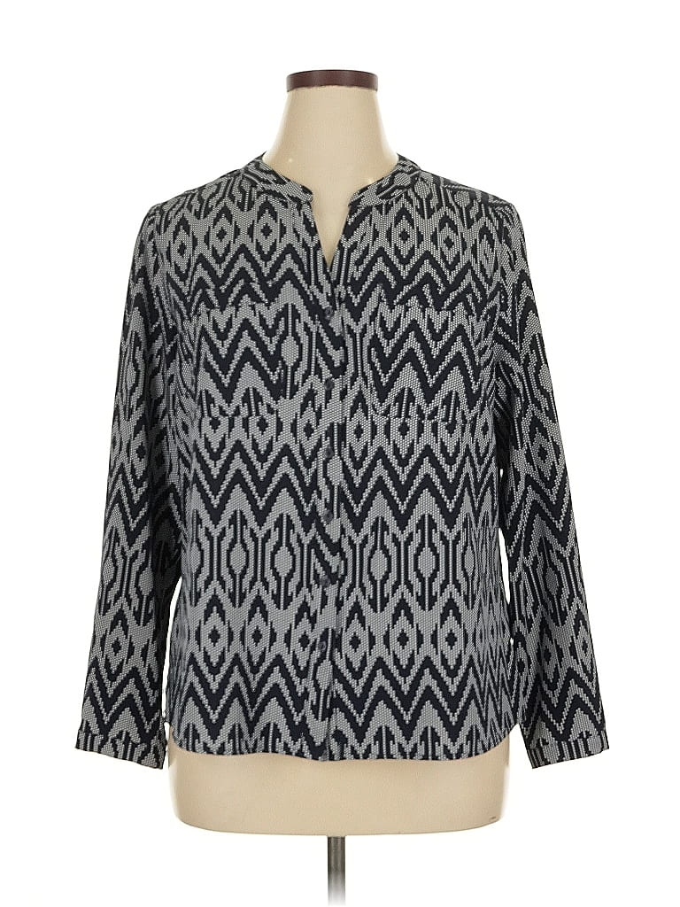 Pre-owned Notations Long Sleeve Blouse In Gray