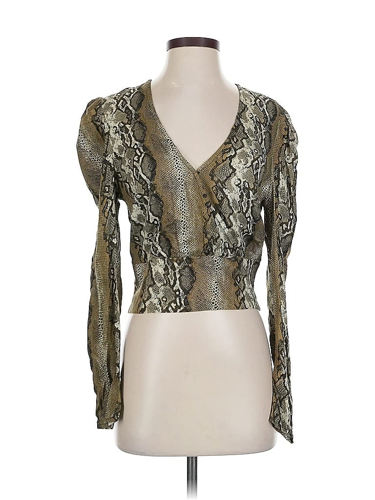 Pre-owned Afrm Long Sleeve Blouse In Gold