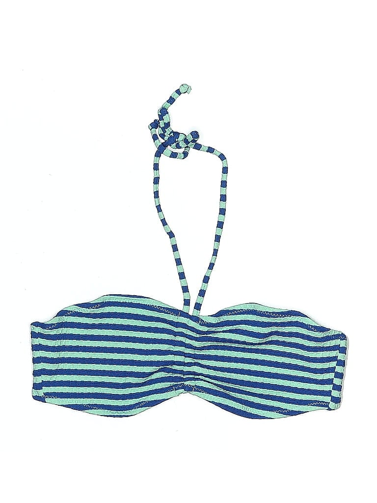 Pre-owned Volcom Swimsuit Top Blue Stripes Pattern Swimwear