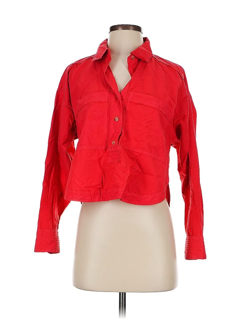 Pre-owned Pilcro 3/4 Sleeve Button Down Shirt In Red