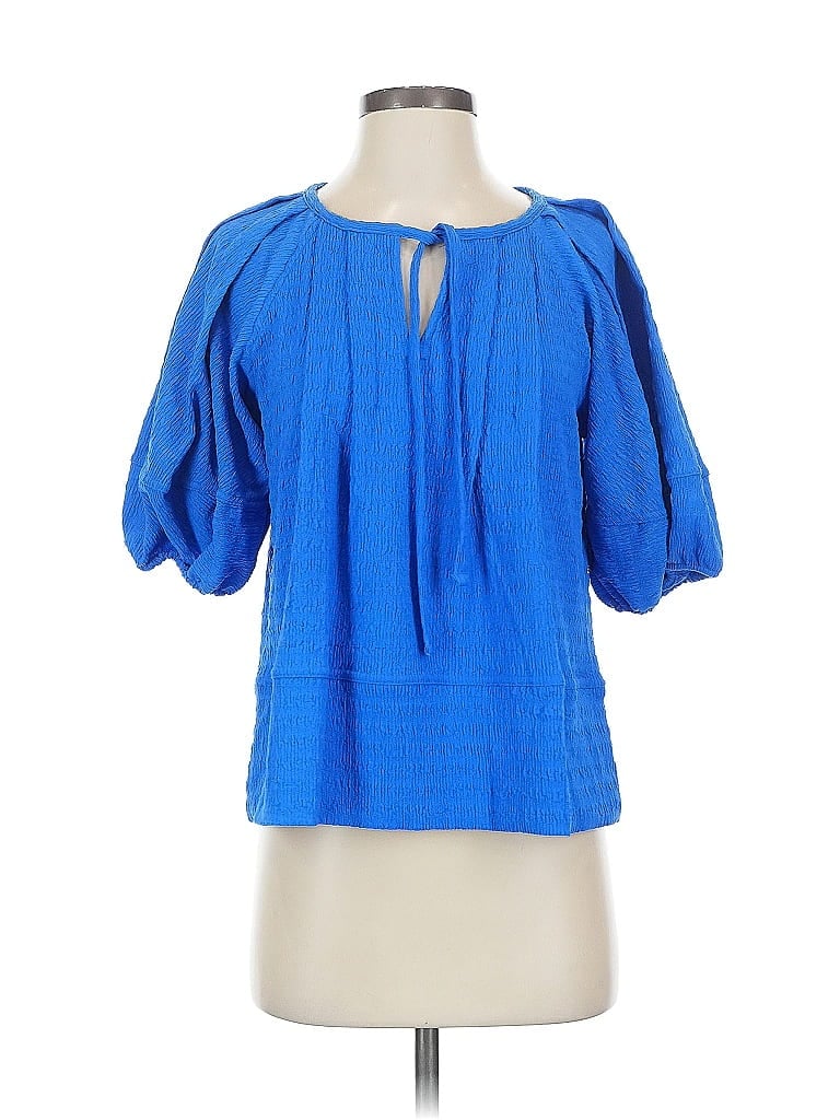 Pre-owned Ann Taylor Loft Short Sleeve Blouse In Blue