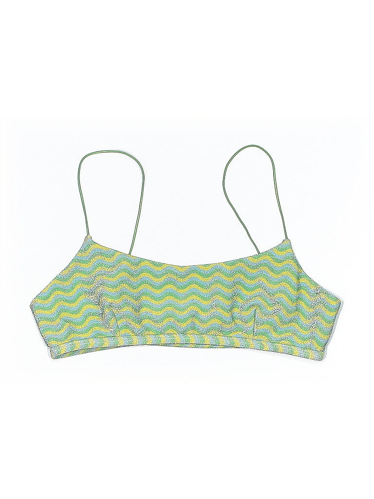 Pre-owned Assorted Brands Swimsuit Top Green Chevron/herringbone Pattern Swimwear