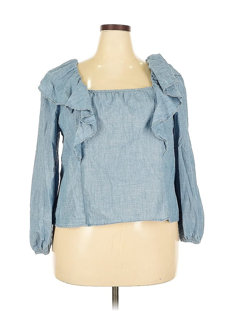 Pre-owned J.crew Factory Store Long Sleeve Top Blue Tops