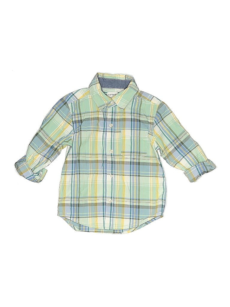 Pre-owned Carter's Kids' Long Sleeve Button Down Shirt In Green