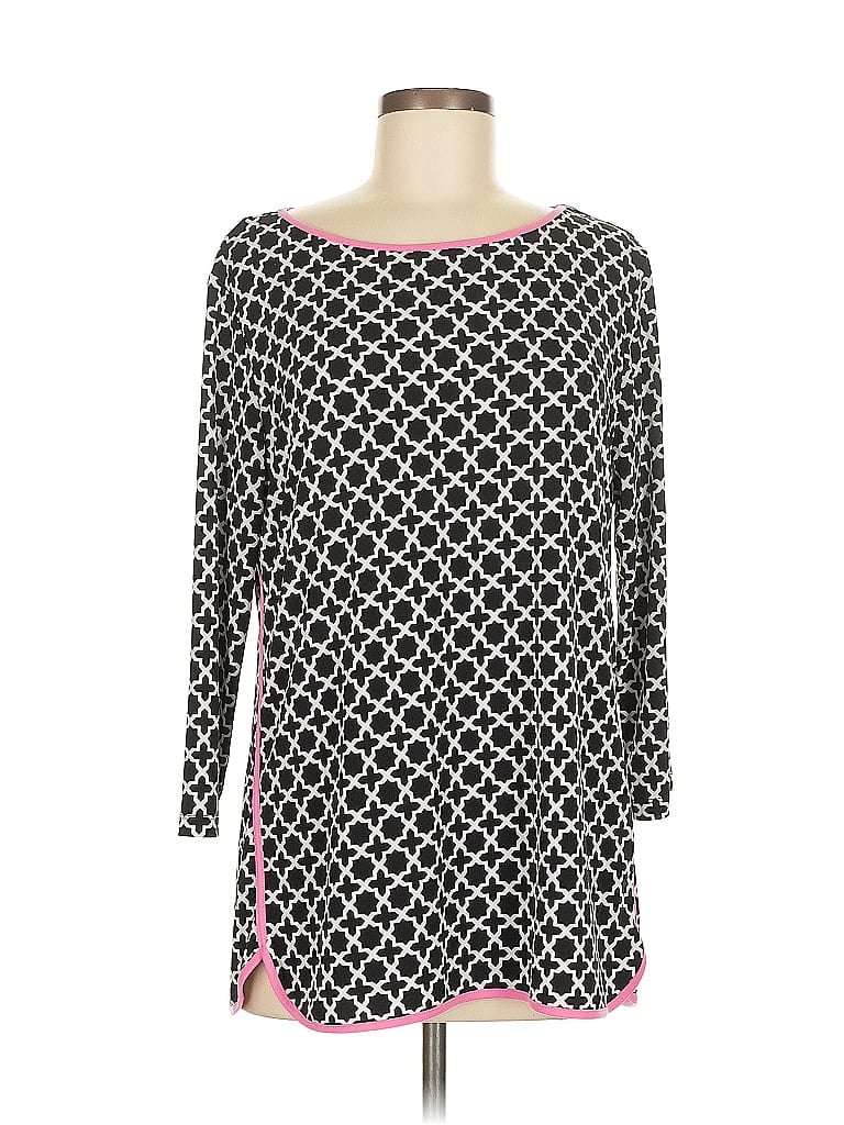 Pre-owned Ruby Rd. 3/4 Sleeve Top Black Graphic Pattern Square Neckline Tops