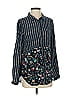 Tolani Floral Stripes Black Blue Long Sleeve Blouse Size S - photo 1