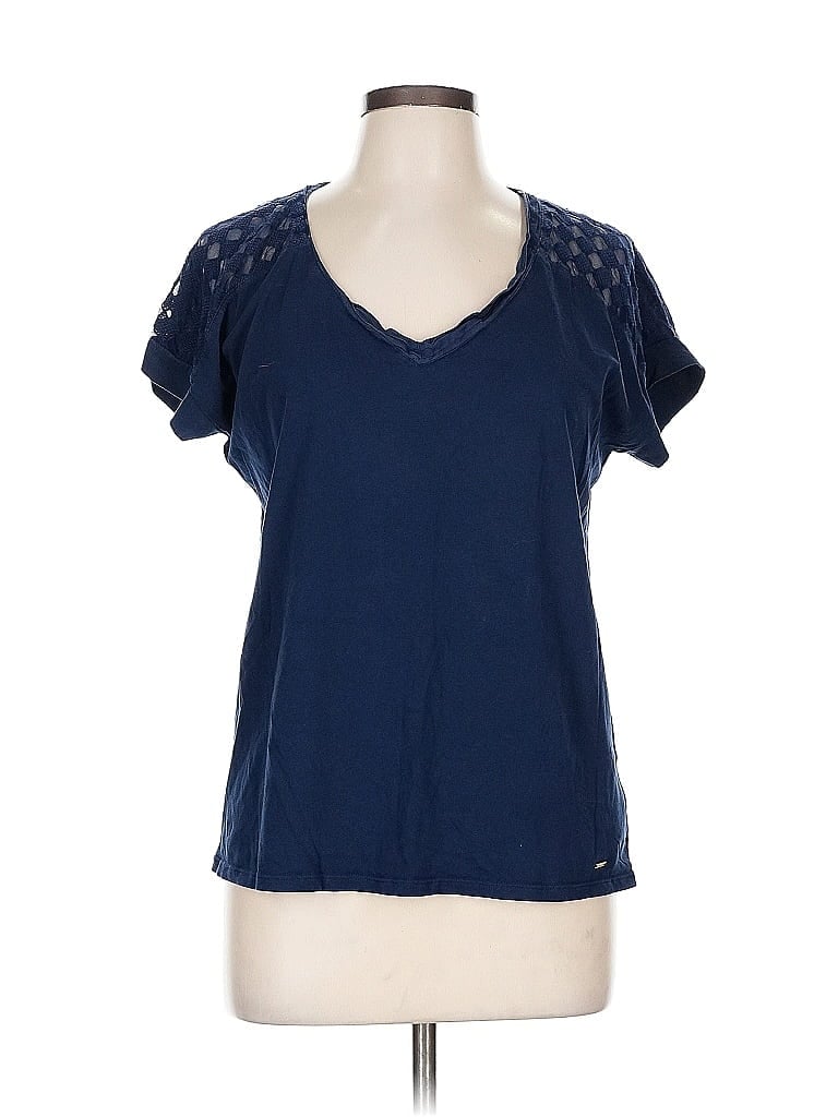 Pre-owned Tommy Hilfiger Short Sleeve Top Blue V Neck Tops