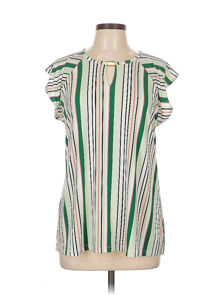 Pre-owned Liz Claiborne Short Sleeve Blouse In Green
