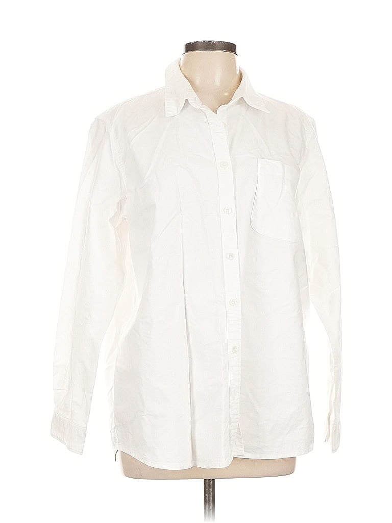 Pre-owned Lands' End Long Sleeve Button Down Shirt In White