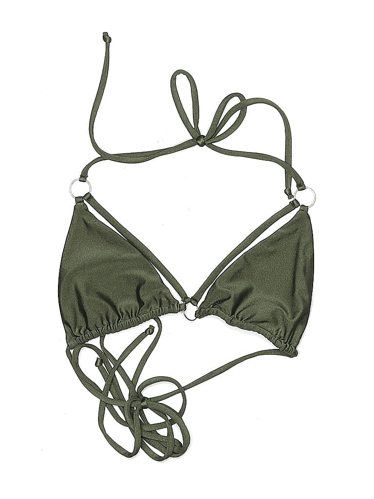 Pre-owned Assorted Brands Swimsuit Top Green Solid Pattern Swimwear