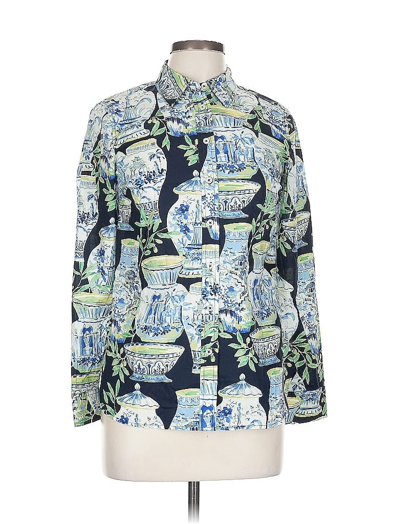 Talbots Long Sleeve Button Down Shirt In Blue