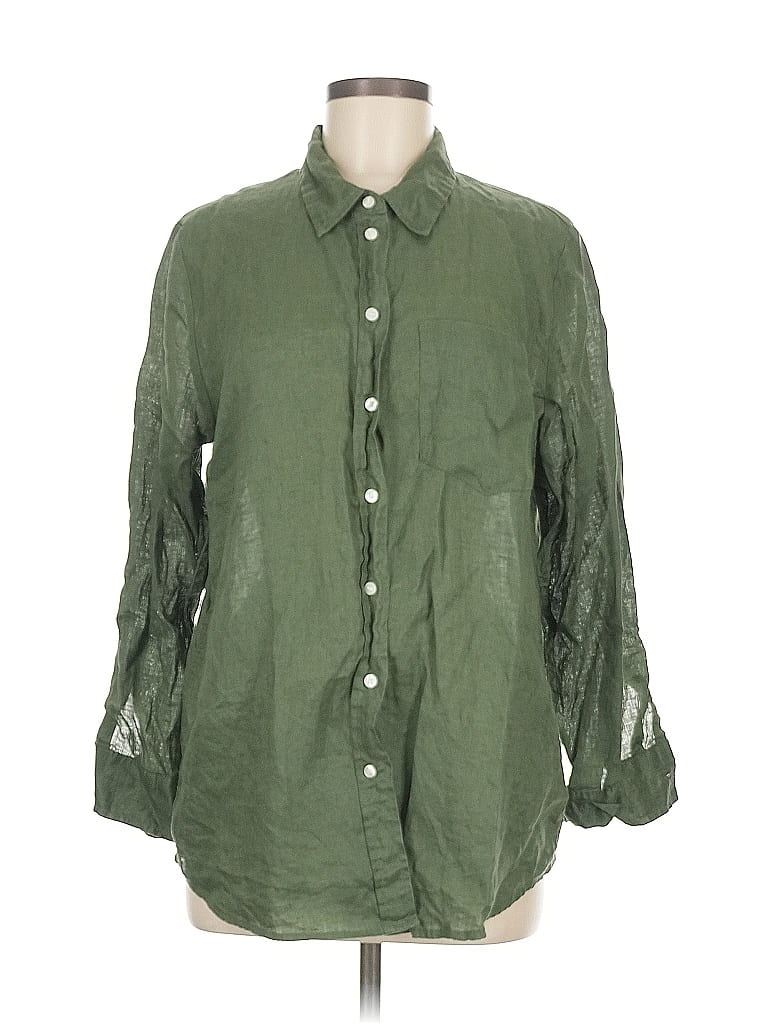 Pre-owned Gap 3/4 Sleeve Button Down Shirt In Green