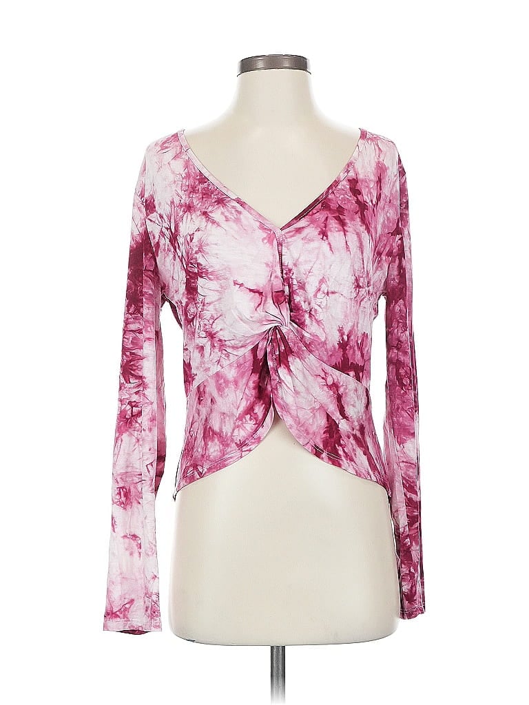 Pre-owned Fashion Nova Long Sleeve Top Pink Plunge Neckline Tops