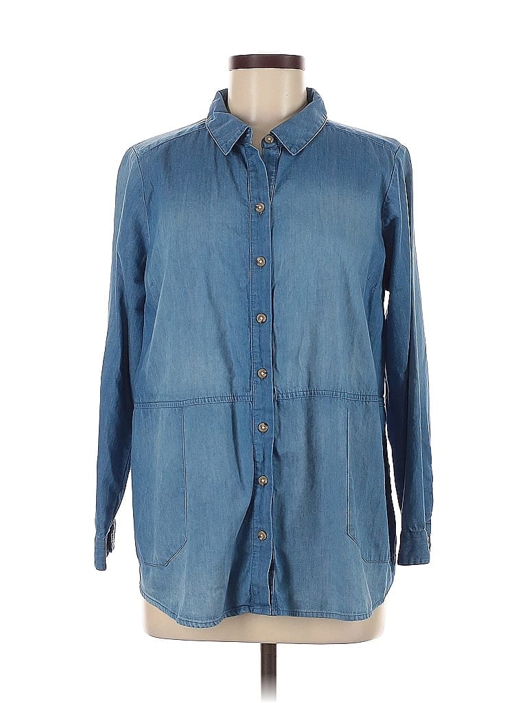 Pre-owned Jjill Long Sleeve Button Down Shirt In Blue