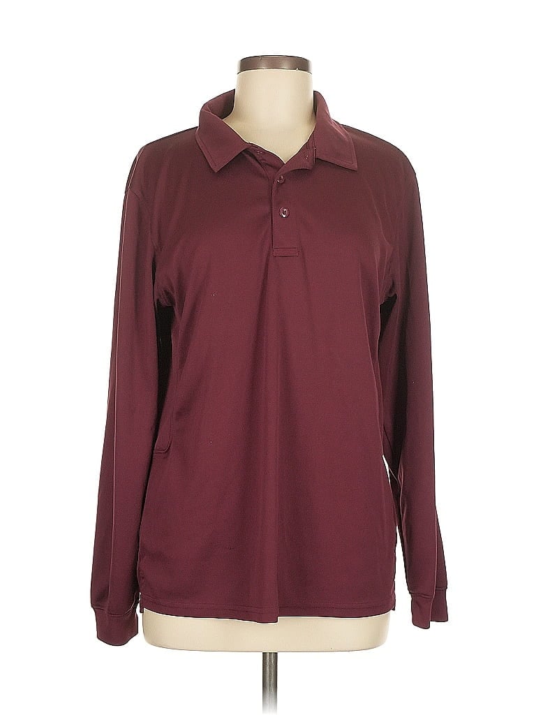 Pre-owned Unbranded Long Sleeve Polo Shirt In Burgundy